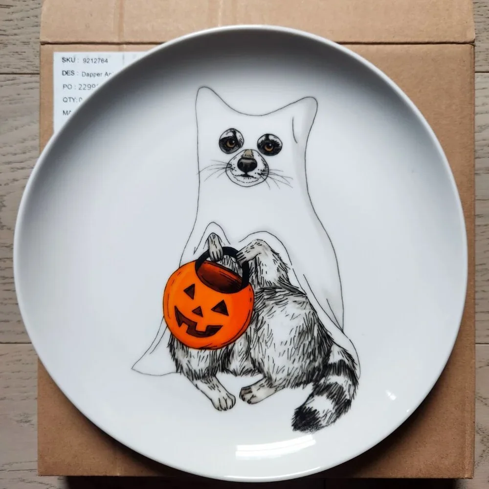NEW West Elm Halloween Dapper Animals Salad Plate - Raccoon